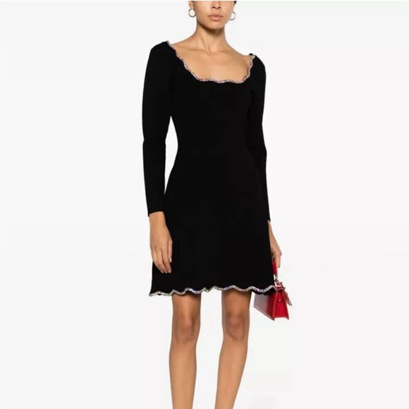 Beautiful Women’s Sandro Dress Size 36 (2/4/XS/S) black rhinestone collar & trim - Picture 1 of 8